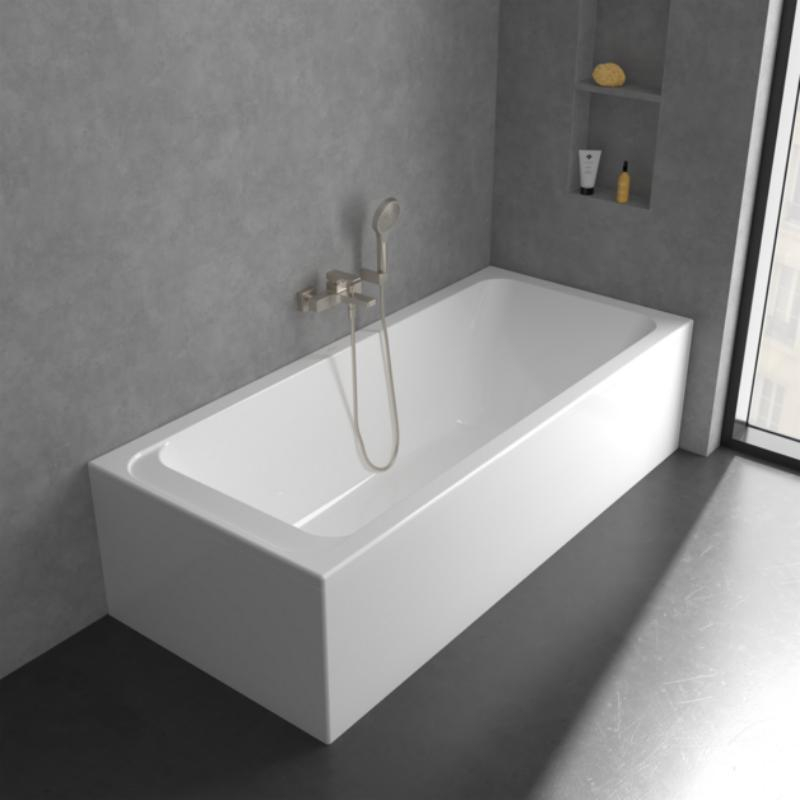 Baterie cadă-duș Villeroy&Boch, Architectura Square, montaj pe perete, brushed nickel